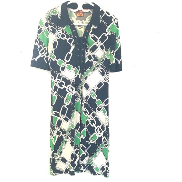 Tory Burch dress women's S collar navy/green silk nautical preppy Retro luxury - Picture 1 of 7